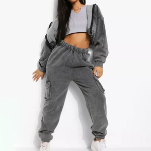Custom Sweat <b>Suit</b> with Acid Wash Distressed Embroidery Trouser and Hoodie Set Tracksuit for Women Best selling custom OEM - Product Image 1