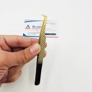 Gold 90 Degree <b>Eyelash</b> <b>Tweezer</b> Stainless Steel Professional Diamond Grip <b>Eyelash</b> Extension <b>Tweezers</b> with Customized Logo - Product Image 1
