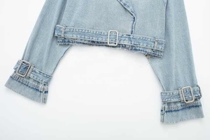 OEM/ODM Customization Fall Season New Style <b>Stand</b> Collar Women Denim Jackets Cropped Black Blue Motorcycle Jacket - Product Image 4