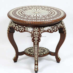 Mesa Redonda de Madera con Incrustaciones de Hueso Floral Moderno, Hecha a Mano, Elegante y Atemporal, Pieza Decorativa para el Hogar, Hotel o Comedor - Product Image 4