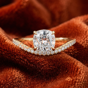 Luxury Round Cut Halo Diamond Engagement <b>Ring</b> <b>Split</b> Shank Pavé Band – 14K Yellow Gold - Product Image 1
