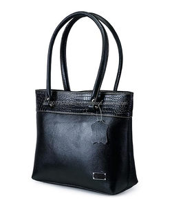 Sac cabas en cuir véritable pour femme, motif Saffiano, fermeture à rabat, deux poignées, style classique, usage quotidien, noir - Product Image 1