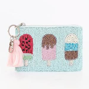 Handmade Beaded Rainbow Coin Purse Pink Zipper Closure Bohemian Style <b>Mini</b> <b>Pouch</b> Unisex - Product Image 2