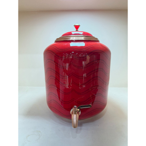 Handcrafted Pure Copper Water Dispenser with <b>Red</b> Abstract Wave Print Leak-Proof Brass Tap Eco-Friendly Storage Pot for Home - Product Image 1