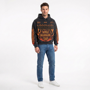 Sudadera con Capucha Oversize para Hombre, Diseño Gráfico de la Gira Mundial 2026, Estilo Urbano Vintage con Bolsillo Frontal y Diseño de Llamas - Product Image 5