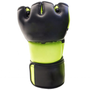 Gants d'entraînement MMA demi-doigts en cuir PU avec fermeture, noir et vert lime, unisexe, emballage personnalisé pour arts martiaux adultes - Product Image 5