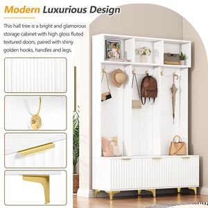 Moderno grande spazio portaoggetti panca albero On-Trend 6 oro gancio appendiabiti lucido porte scanalate lussuosi mobili da soggiorno - Product Image 5