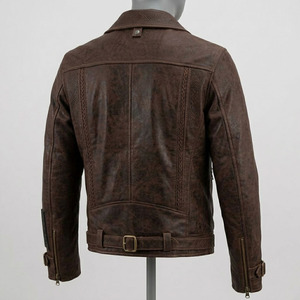 Chaqueta de Cuero Genuino Premium KADIA para Hombre con Parche de Goma, Chaqueta de Motero Personalizada de Alta Calidad, Color Marrón Desgastado - Product Image 3