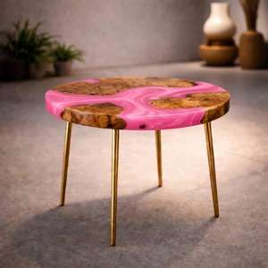 Emerald Green <b>Epoxy</b> River <b>Coffee</b> <b>Table</b> With Natural Wood Inlay And Gold Hairpin Legs Handmade Modern Accent Furniture - Product Image 3