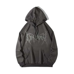 Sweat-shirt à capuche gothique pour homme, noir, en coton French Terry, coupe oversize, imprimé lettres sur le devant, avec poche, style streetwear automne - Product Image 1