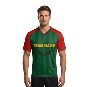 Camiseta de Fútbol Sublimada Personalizada para Hombre, Cuello en V, Manga Corta, Verde, Rojo, Amarillo, Impresión del Nombre del Equipo, Absorbe la Humedad, Ropa Deportiva para Adultos - Product Image 3