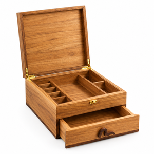 Premium Wooden Jewelry Organizer <b>Box</b> with Drawer, Custom Solid Wood Jewelry <b>Storage</b> Case with <b>Hinged</b> <b>Lid</b> - Product Image 2