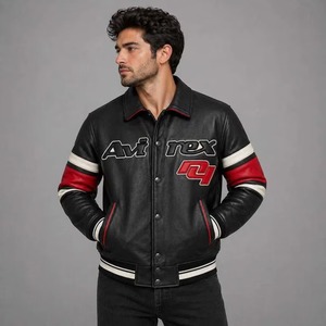 Chaqueta de cuero Letterman negra, chaqueta bomber, chaqueta de cuero vintage, chaqueta de cuero de vaca hecha a mano, regalo para él - Product Image 1
