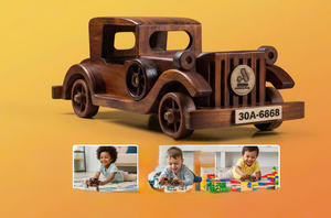 Voiture en bois vintage antique faite à la main, jouet éducatif Montessori, jouets sains pour enfants de 2 à 4 ans, fabriqué au Vietnam - Product Image 3