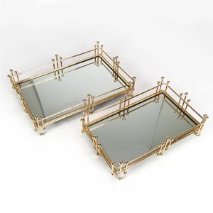 Luxury Gold <b>Mirrored</b> Tray Decorative Metal Serving Trays Perfume Cosmetic Vanity Organizer Wholesale Wedding <b>Tabletop</b> Home Decor - Product Image 3