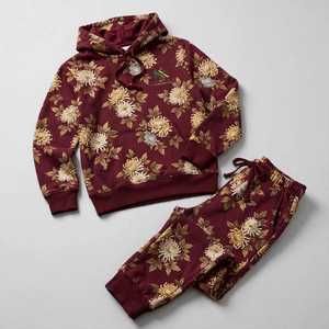 NEXTEX Unisex Chrysanthemum Floral Tracksuit <b>Burgundy</b> Gold Cream Soft Cotton Fleece <b>Hoodie</b> Set - Product Image 5