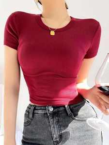 T-shirt court pour femme à lettres en strass, coupe ajustée, manches courtes, en coton, style décontracté Y2K, streetwear, tendance, best-seller - Product Image 3