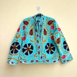 High Demand Suzani Floral Embroidery <b>Jacket</b> Women Cropped <b>Hippie</b> Coat Winter Warm Bohemian Outerwear Wholesale Price - Product Image 4