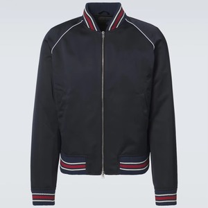 Blouson bomber marine pour homme, col montant, fermeture éclair, couleur unie, polyester, coupe classique, vêtement décontracté d'automne - Product Image 1