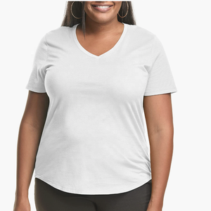 Ropa de talla grande para mujer, camiseta informal de algodón y poliéster suave con cuello redondo, camisetas lisas con logotipo personalizado - Product Image 5