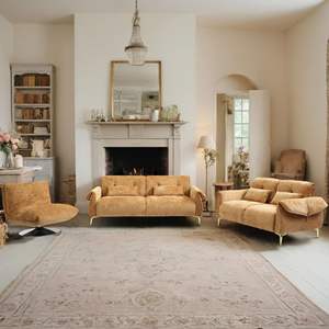 Sofá de 3 Plazas de Lujo con Cojines Confortables y Patas Doradas para Sala de Estar - Product Image 6