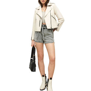Chaqueta de cuero SALVA LEATHER para mujer, estilo motociclista, cuello alto, cremallera, invierno, color marrón claro - Product Image 6