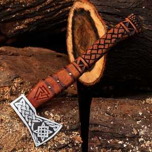 Handmade Custom High Carbon Steel Viking <b>Axe</b> Hand Carved Hatchet Fine Leather Sheath DIY Grade Outdoor Camping Tool THEWIZ - Product Image 4