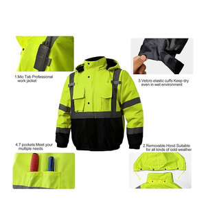 Chaqueta de Trabajo de Alta Visibilidad Reflectante de Poliéster Rip-Stop, Chaqueta de Seguridad para Hombre con Capucha y Bolsillos, Franjas Amarillas y Negras, Certificación CE - Product Image 4