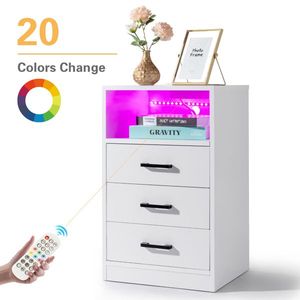 Comodino bianco a 3 cassetti in truciolato triaminico con luce LED e prese - 40x35x65cm - Product Image 3