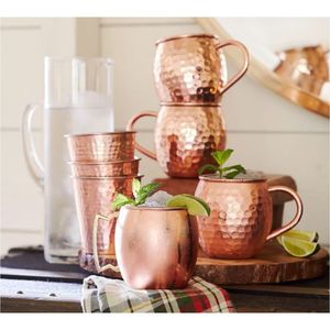 Ensemble de tasses Moscow Mule martelées à la main en cuivre massif de qualité alimentaire, tasses en cuivre pur, gobelets à bière en métal, ustensiles de bar pour cocktails - Product Image 1