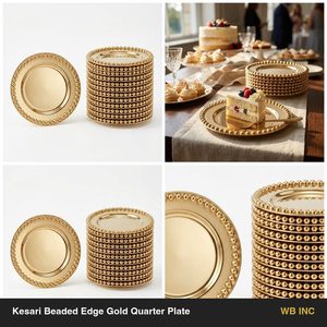 Assiette de service 18 cm en acier inoxydable SS304, faite à la main, avec bordure perlée Kesari et finition PVD Or Champagne, pour la décoration de la maison et des hôtels - Product Image 6