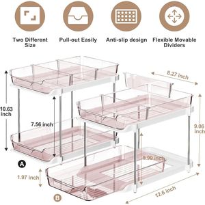 Organizzatore a 2 Livelli Multiuso per Bagno e Cucina, Armadietto Estraibile per Medicinali, Organizzatori Impilabili per Dispensa per un'Organizzazione Ottimale - Product Image 1