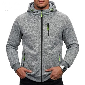 Men's <b>Blue</b> Hooded Zip-Up Sweatshirt Solid Color Knitted Casual Autumn Wear Regular Fit Regular Sleeve Length 2027 - Product Image 2