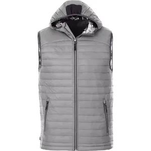 Gilet matelassé sans manches gris pour homme, coupe-vent en polyester, veste décontractée d'hiver avec fermeture éclair et poches latérales - Product Image 1