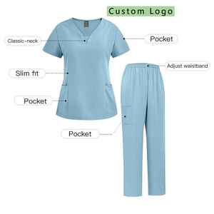 Elasticity Fabric Spandex Polyester <b>Scrub</b> <b>Set</b> Hospital Nurse <b>Scrub</b> Suit V Neck Casual Tops Pants <b>Set</b> Nursing <b>Scrubs</b> <b>Sets</b> - Product Image 3