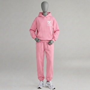 Truvic <b>Pink</b> Hooded <b>Tracksuit</b> Set 100% Cotton Full Length Casual Wear With Logo Front Breathable Regular Fit Autumn <b>Tracksuit</b> - Product Image 1