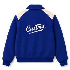 Veste universitaire personnalisée pour homme, bleu et blanc, brodée, boutonnée sur le devant, coupe classique, col rabattu, idéale pour l'hiver - Product Image 3