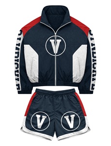 Conjunto Corto de Chaqueta Cortavientos y Pantalones Cortos de Forro Polar de Algodón y Poliéster de Primera Calidad, 320 GSM, Color Negro, con Logotipo Personalizado Estampado en Relieve para Hombre - Product Image 4