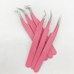 Pince à épiler professionnelle d'extension de cils en acier inoxydable rose pince à cils à forte adhérence avec pointe pointue enduite - Product Image 6