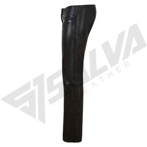 Pantalones de Moto para Hombre, Negros, de Cuero, Impermeables, Corte Recto, Cintura Media, Cierre con Cordón, Bolsillos Laterales, Peso Medio, para Invierno - Product Image 2