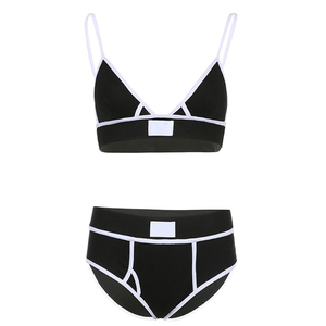 Ensemble de bikini triangle rose pour femme, col en V, blocs de couleur, bordure contrastée, maillot de bain 2 pièces, style hipster - Product Image 4