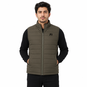 Gilet matelassé pour homme à col montant et fermeture éclair, sans manches, style doudoune, vêtement d'extérieur décontracté et chaud, vente en gros, OEM, vestes personnalisées pour homme - Product Image 1