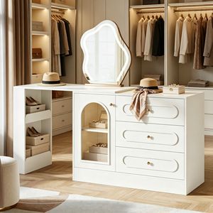 Modern Minimalist <b>Makeup</b> Vanity Table with <b>Mirror</b> Luxury Nordic Wood Dresser for Bedroom or Home/Gym Use MDF Style - Product Image 5