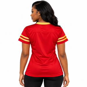 Camiseta Deportiva de Fútbol para Mujer PDK, Manga Corta, Cuello en V, con Emblema Decorativo y Franjas en las Mangas - Product Image 2