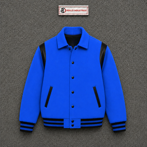 LUXURY <b>BLUE</b> WOOL LETTERMAN WOOL VARSITY JACKET FOR <b>MEN'S</b> PREMIUM ATHLETIC Accents Regular Fit Turn-down Collar Single Breasted - Product Image 5