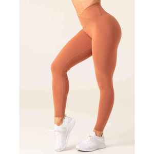 High Waist Full Length Solid <b>Brown</b> <b>Leggings</b> Seamless Knitted Stretch Breathable Sporty Women's Activewear - Product Image 6