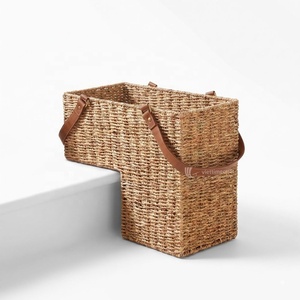 Cesta de Almacenamiento para Escaleras de Seagrass, Organizador de Escaleras en Forma de L de Seagrass Tejido con Asas de Cuero - Product Image 1