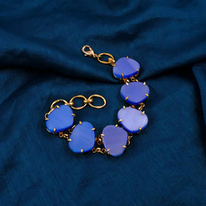 Pulsera de Cadena con Gema Ojo de Gato Azul Cabujón - Joyería Chapada en Oro Ajustable con Engaste de Puntas para Tobilleras de Mujer - Product Image 4