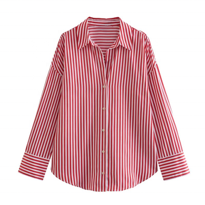 Camisas Oversize de Mujer con Botones, Blusas de Oficina con Hombros Caídos, Camisas de Vestir de Manga Larga Estilo Boyfriend, Blusas a Rayas Finas, Tops - Product Image 2