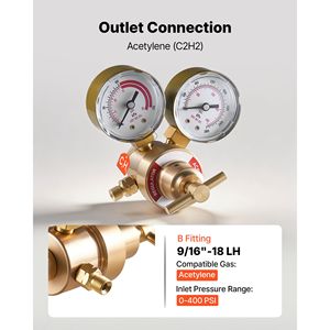 ตัวปรับแรงดันอะเซทิลีน 0-400 PSI เกจวัดแก๊สเชื่อมเหล็ก CGA 200 ช่องต่อเข้า 9/16"-18 LH ช่องต่อออก - Product Image 3